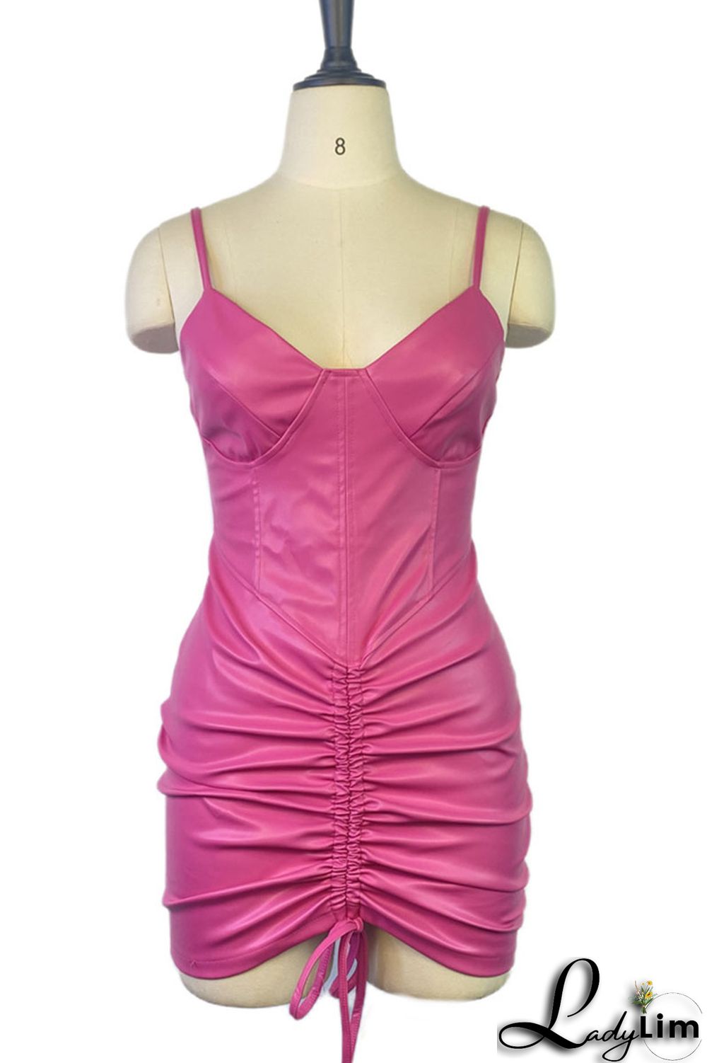 Dark Khaki Sexy Solid Patchwork Draw String Fold Spaghetti Strap One Step Skirt Dresses