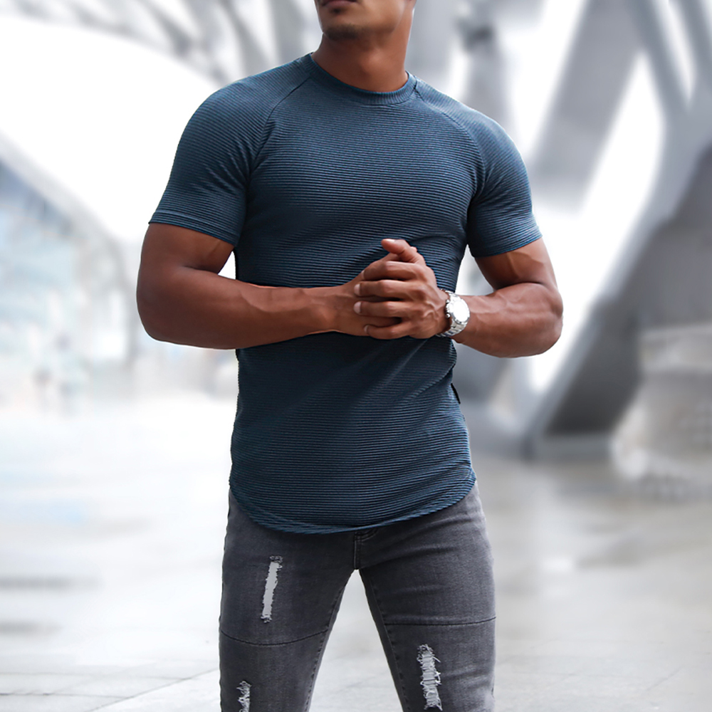 Men's Sports Short-sleeved Fitness Training T-shirt Running Top Casual Slim Round Neck Solid Color Cotton Bottoming Shir