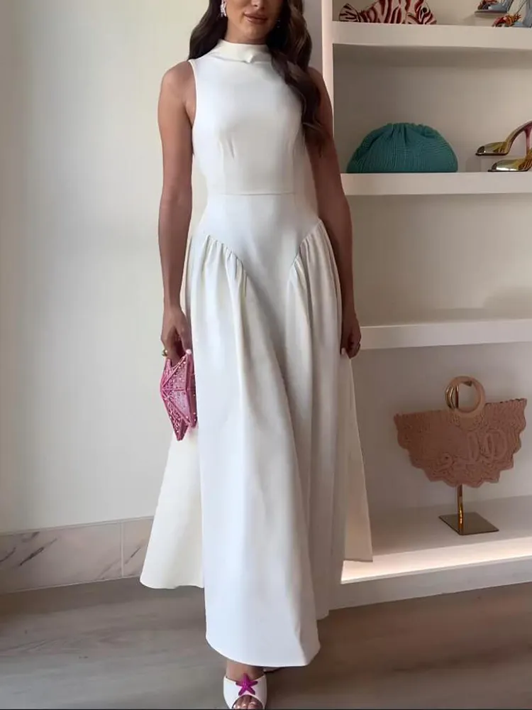 Casual Pleated Slim Low Waist Midi Dress