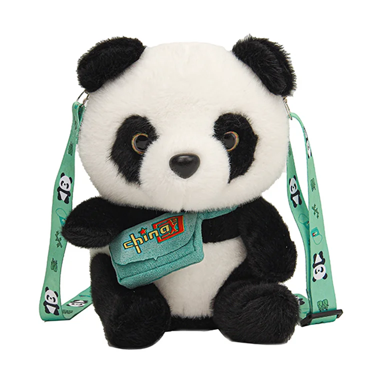 Women Crossbody Bag Soft Panda Furry Wallet Girl Winter Warm Bag (Printed Strap)