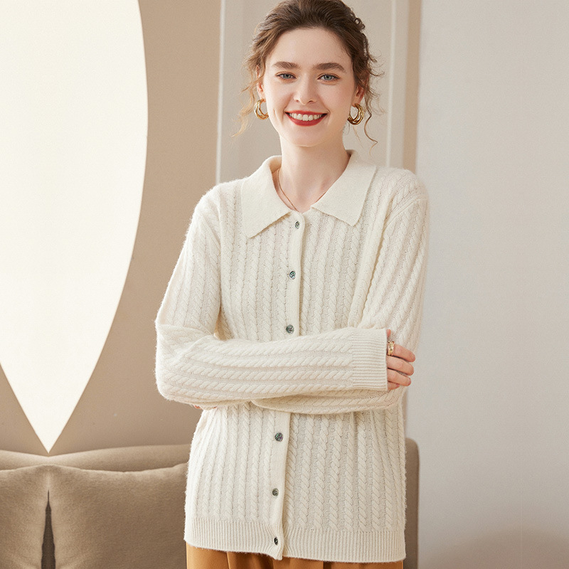 Lapel Collar Elegant Cashmere Cardigan For Women REAL SILK LIFE