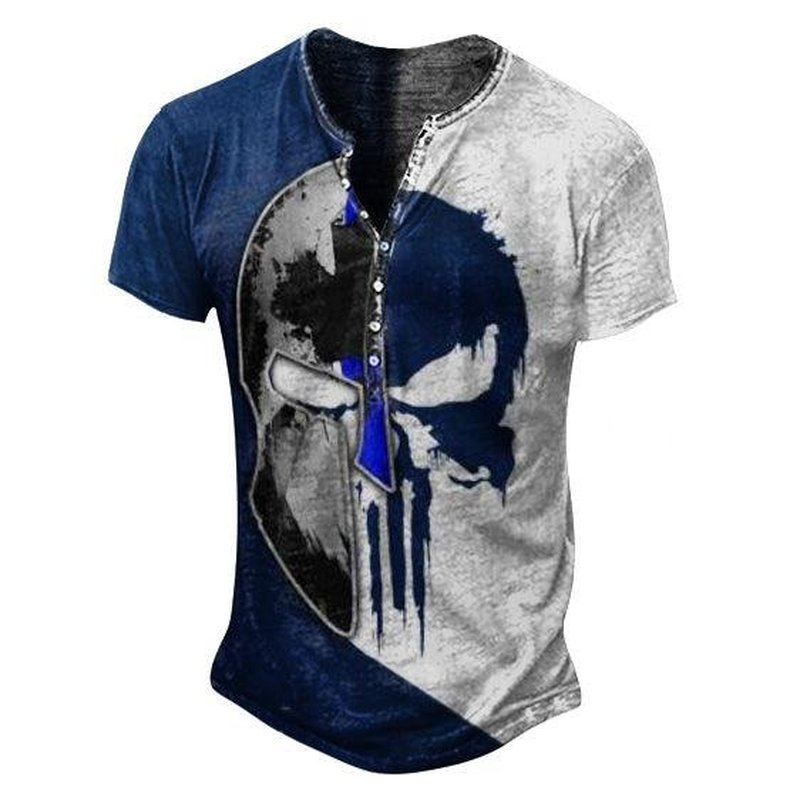 Men's West Virginia Blue Line Spartan Warrior Jesus Print Henry T-Shirt