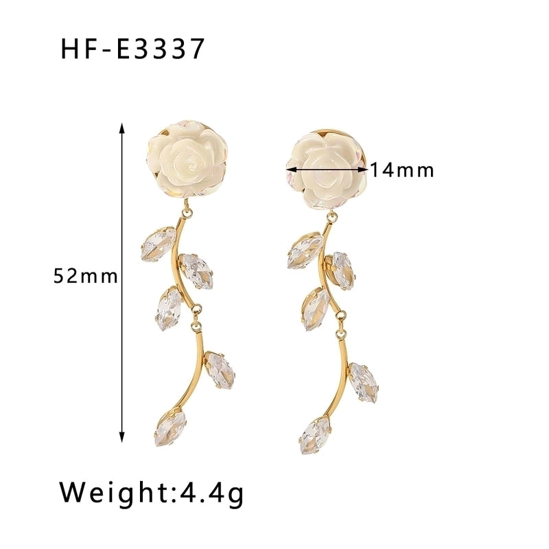 1 Pair Hip-Hop Vintage Style Classic Style Leaves Heart Shape Flower Tassel Plating Inlay Stainless Steel Zircon 18K Gold Plated Earrings
