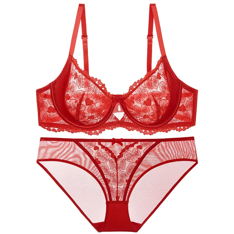 Churchf Lace Underwear Red Bra Sexy Pure Desire Big Bra Small Breathable Bra Girl Bra Set