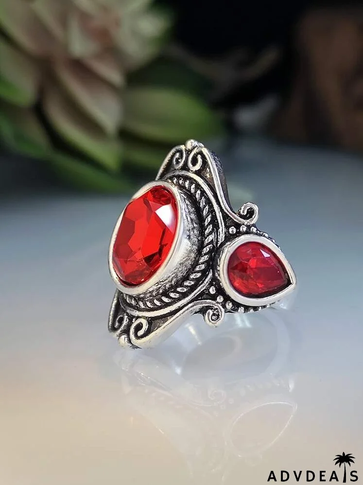 Gemstone Decor Textured Metal Ring