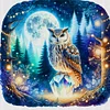 Owl On Gemstone Under Moonlit Night-Full Embroidery 3 Strands 11CT Stamped Cross Stitch-40*40CM