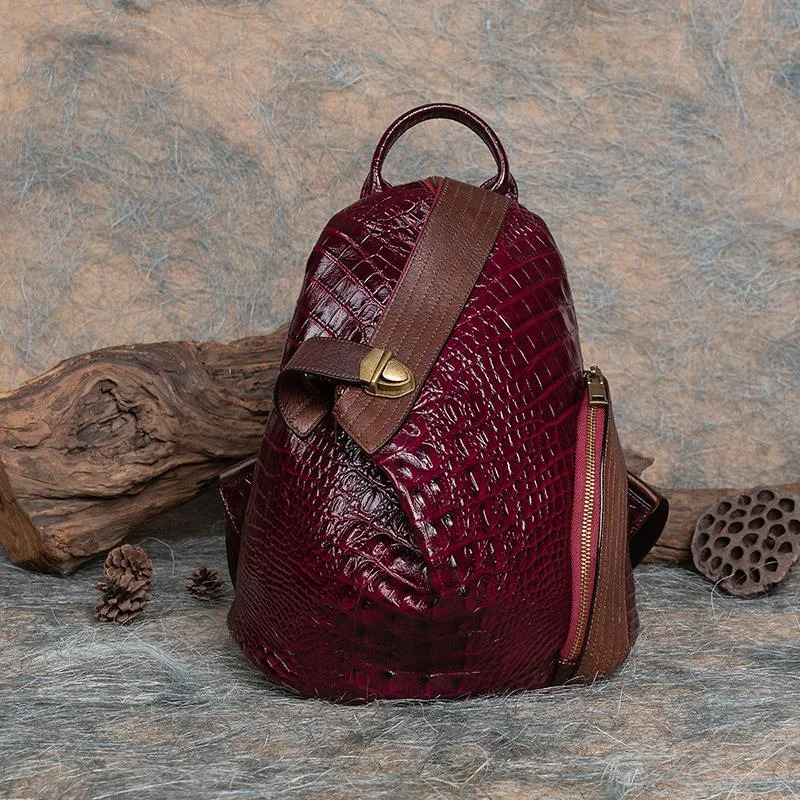 Alligator print vintage leather backpack