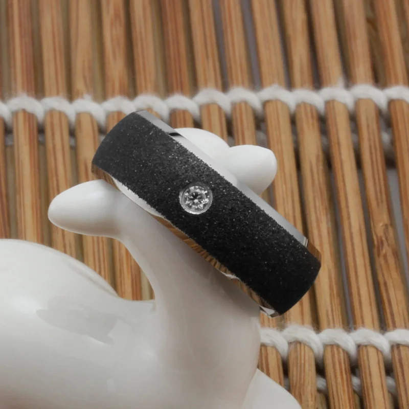 6MM 8MM Women's Or Men's Black Tungsten Carbide Wedding Rings CZ Inlay