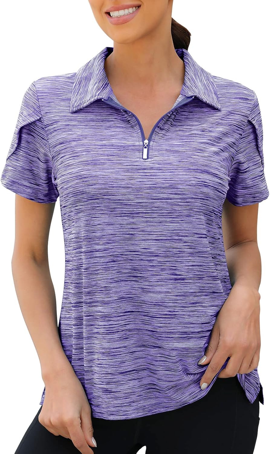 Womens Golf Polo Shirts 1/4 Zip Up Overlap Short Sleeve Quick Dry Workout Tops