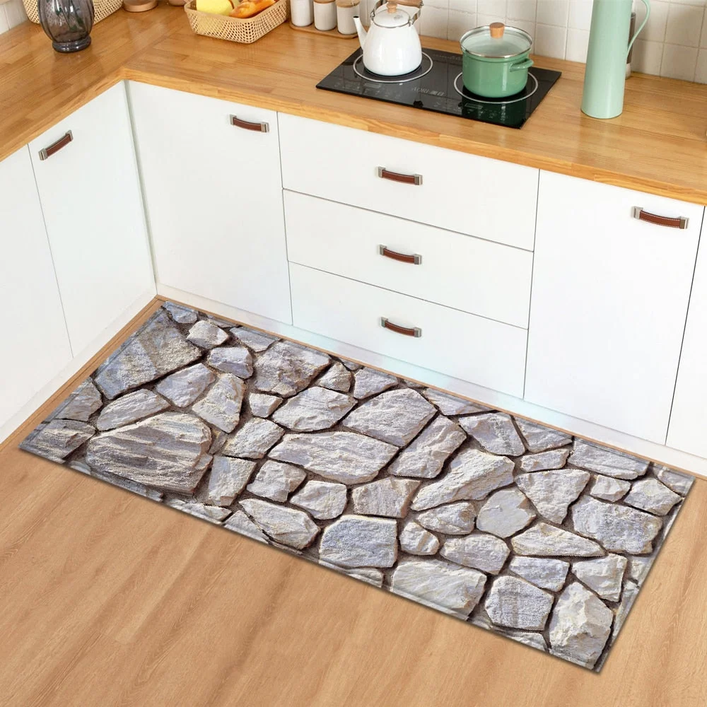 Marble Kitchen Carpet Absorbent Mat Doormat for Entrance Door 3D Wood Grain Pattern Bedroom Hallway Long floor mat Anti-Slip Rug