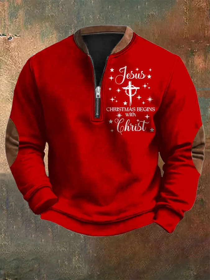 Men's Christmas printed zipper sweatshirt
