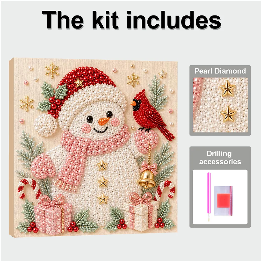 Framed Pearl Bead Painting Kit Snowman Christmas 7.87x7.87in