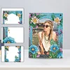 Floral Special Shape Diamond Painting Photo Frame Home Decor Gift (Flower Blue)