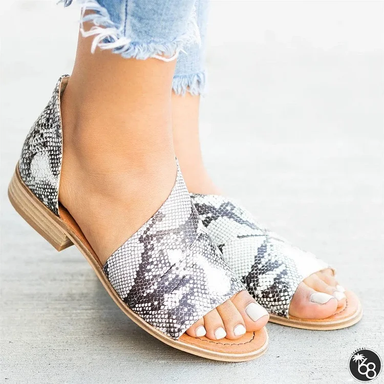 Peep Toe Side-cut Style Stacked Heel Flats | 168DEAL