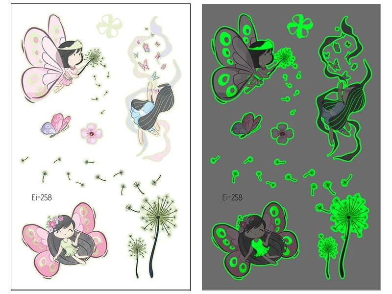 Night Luminous Tattoo Butterfly Starry Star Universe for Kids Fake Tattoo Glowing In Dark Waterproof Temporary Tattoo Stickers