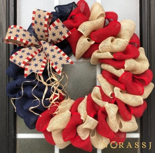 Independence Day Wreath Mesh Bow Patriotic Wreath for Front Door