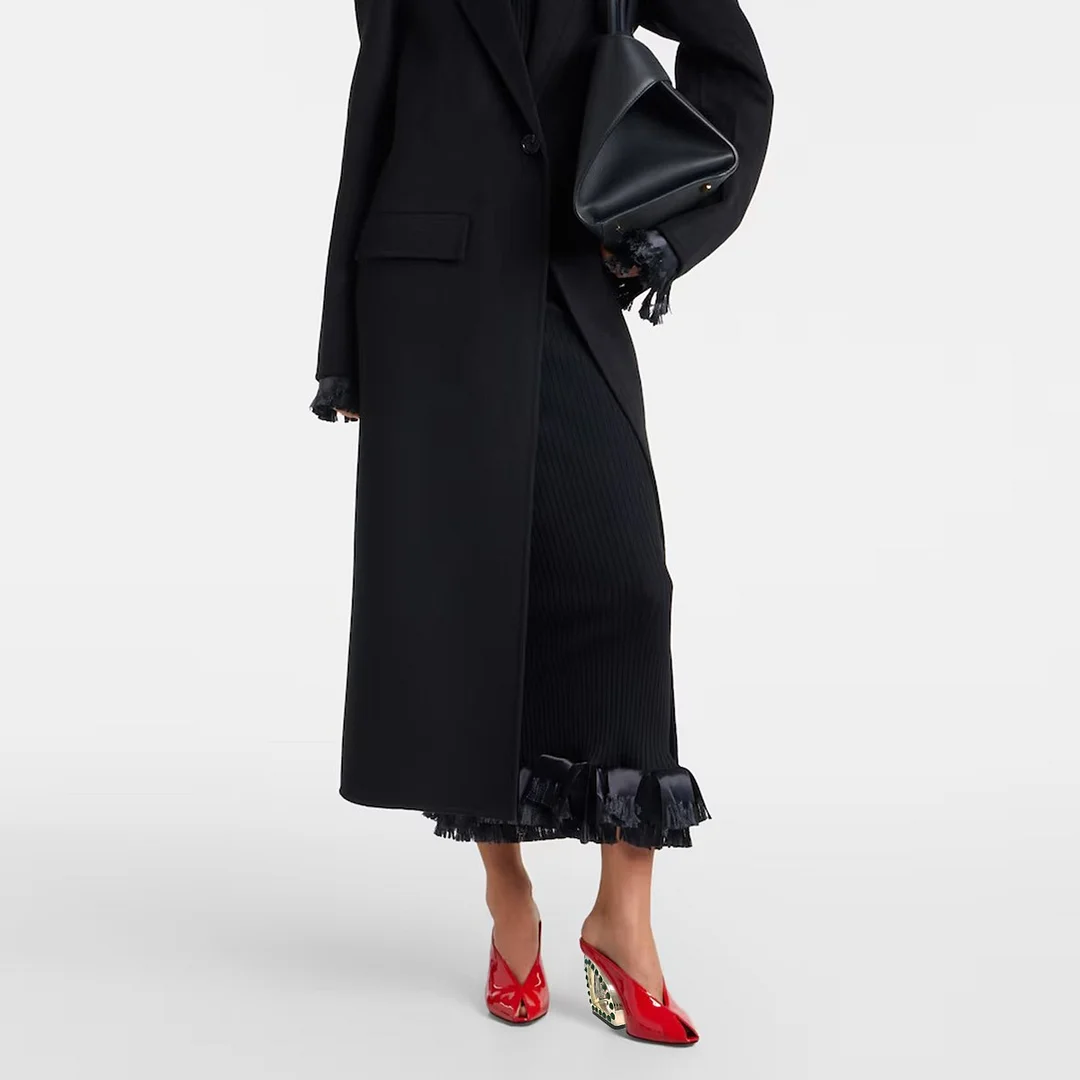 Red Patent Leather Peep Toe Rhinestone Sculptural Heel Mules Shoes