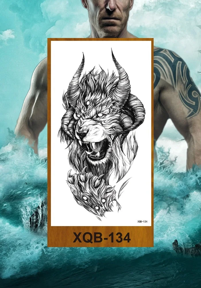Temporary Tattoos Stickers Vajra Skull Night Demon Crow Mythical Beast Men Women Girl Flower Arm Chest Fake Tatoo Semi Permanent