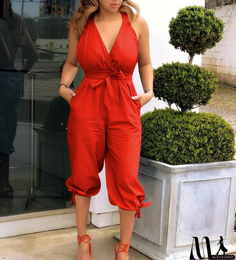 MidiSono - Women'S Fashion Casual Open Back V-Neck Jumpsuit
