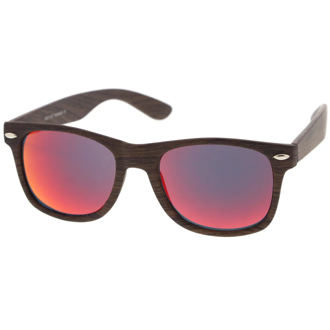 Classic Wood Printed Colored Mirror Square Lens Horn Rimmed glasses 54mm