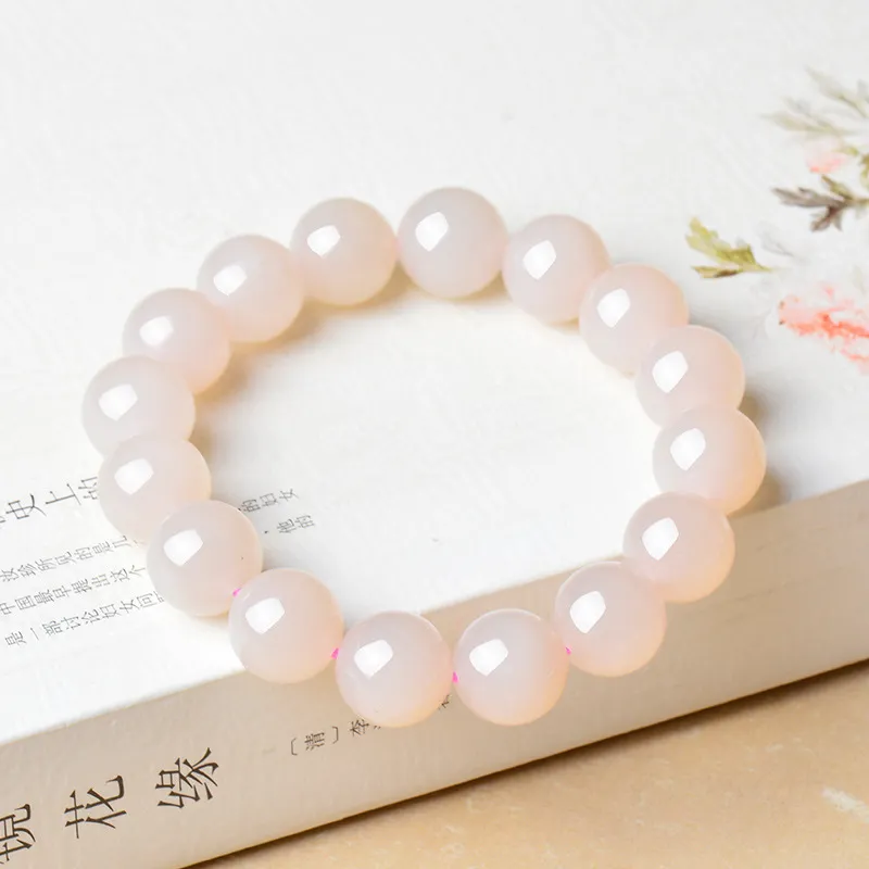 Natural Hetian Jade Lotus Root Powder Jade Bracelet 12MM