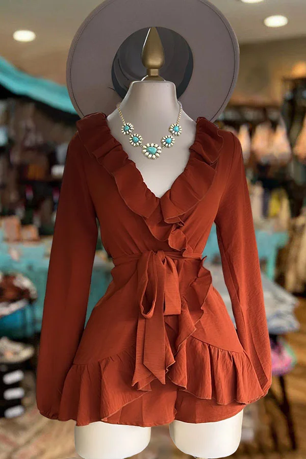 Elegant Ruffled V-Neck Rompers-0520