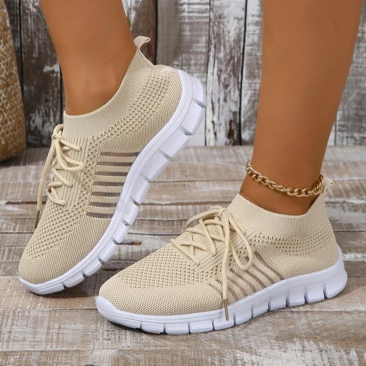 Yyvonne Casual Sports Single Shoe Lace Mesh Breathable Sports Single Shoes Women's Shoes Light Flat Bottom Large