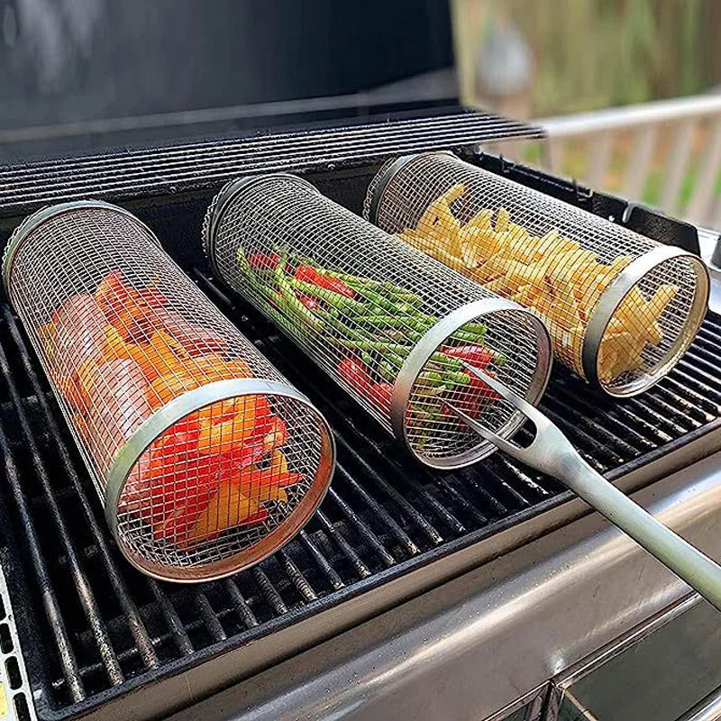 Outdoor BBQ Barbecue Cage Stainless Steel Barbecue Net Tube