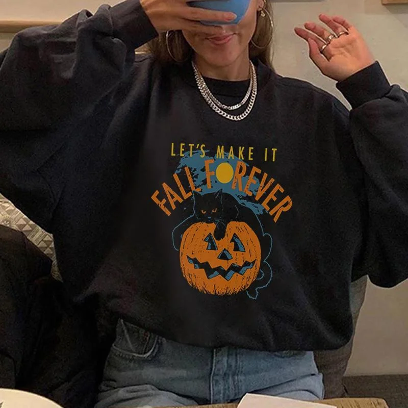 Designer pumpkin and cat print sweatshirt