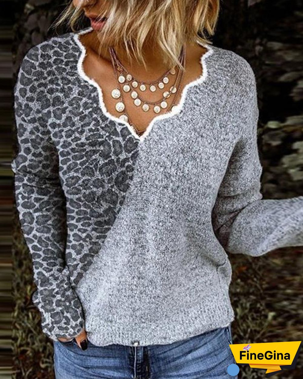 Women Exotic V Neck Long Sleeve Sweater