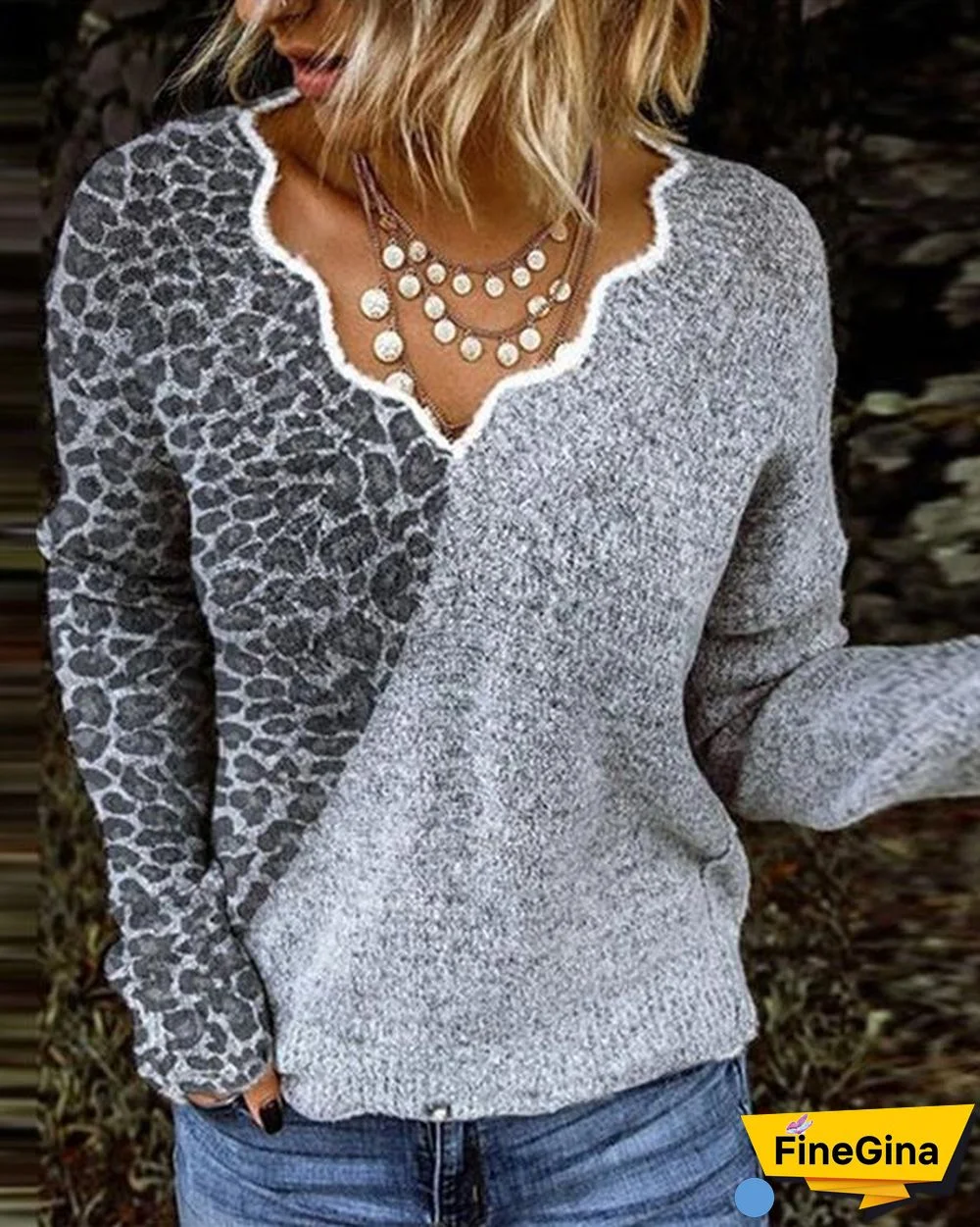 Women Exotic V Neck Long Sleeve Sweater