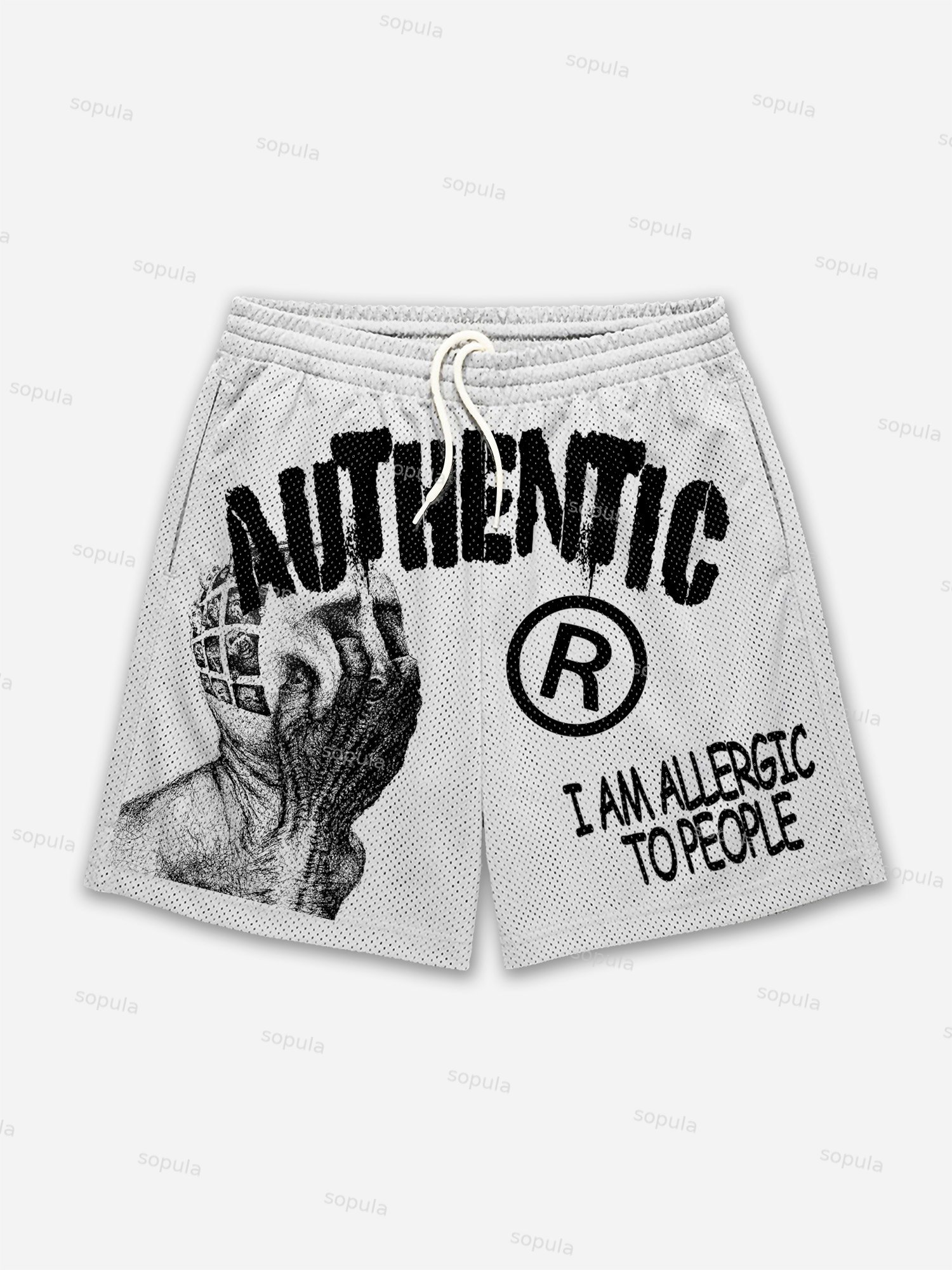 I Am Allergic To People Graphic Print Mesh Shorts