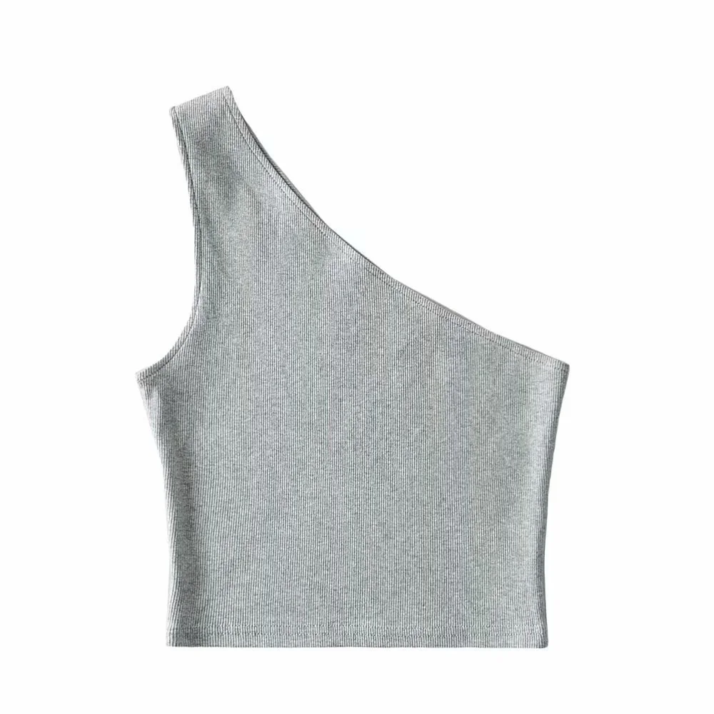 Churchf Churchf Autumn / Winter Ebay Sleeveless Diagonal Shoulder Vest Female Ins Fashion Wear A Slim Open Shoulder Short Crop Top