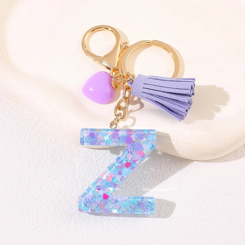 New Women’s Purple Love Tassel 26 Letter Keychain Cute Car Key Chain Couple Backpack Jewelry