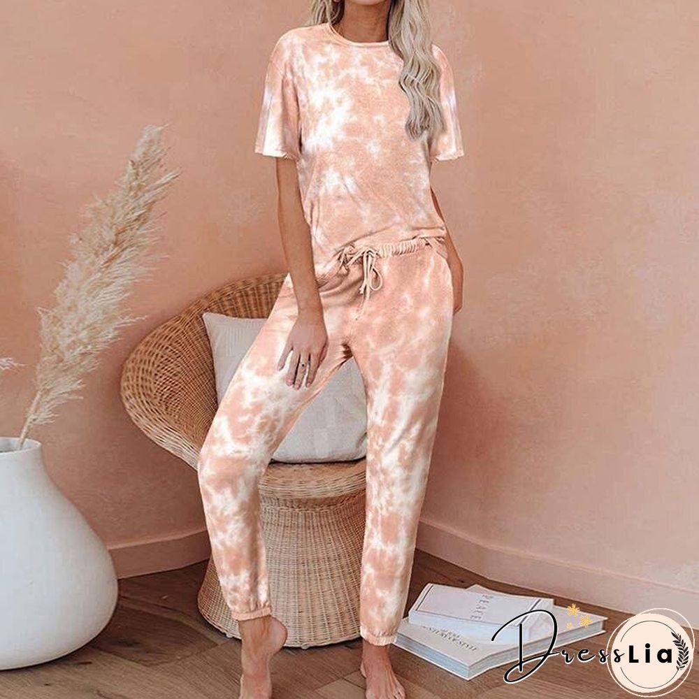Tie Dye Set Lounge Wear 2 Piece Tie Dye Set Tracksuit Lounge Set Pants and Top Matching Two Piece Sets for Women XXL