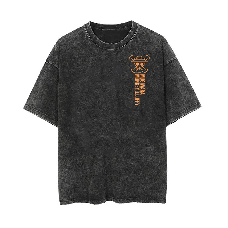Casual Batik Washed One Piece Anime Print T-Shirt