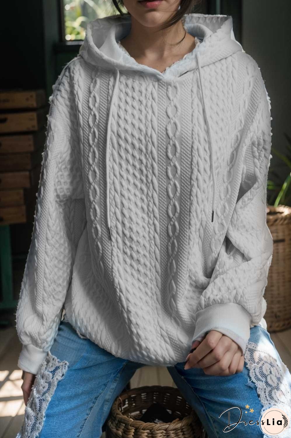 plus size casual hoodie women s plus solid ribbed long sleeve slight stretch hoodie drawstring sweatshirt