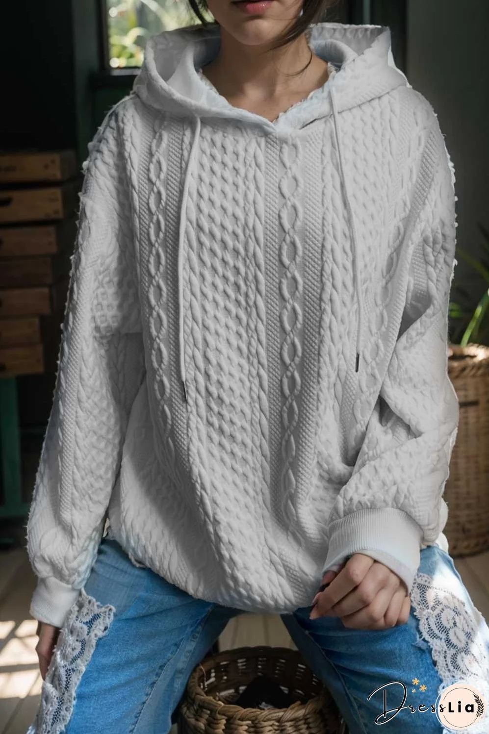 plus size casual hoodie women s plus solid ribbed long sleeve slight stretch hoodie drawstring sweatshirt