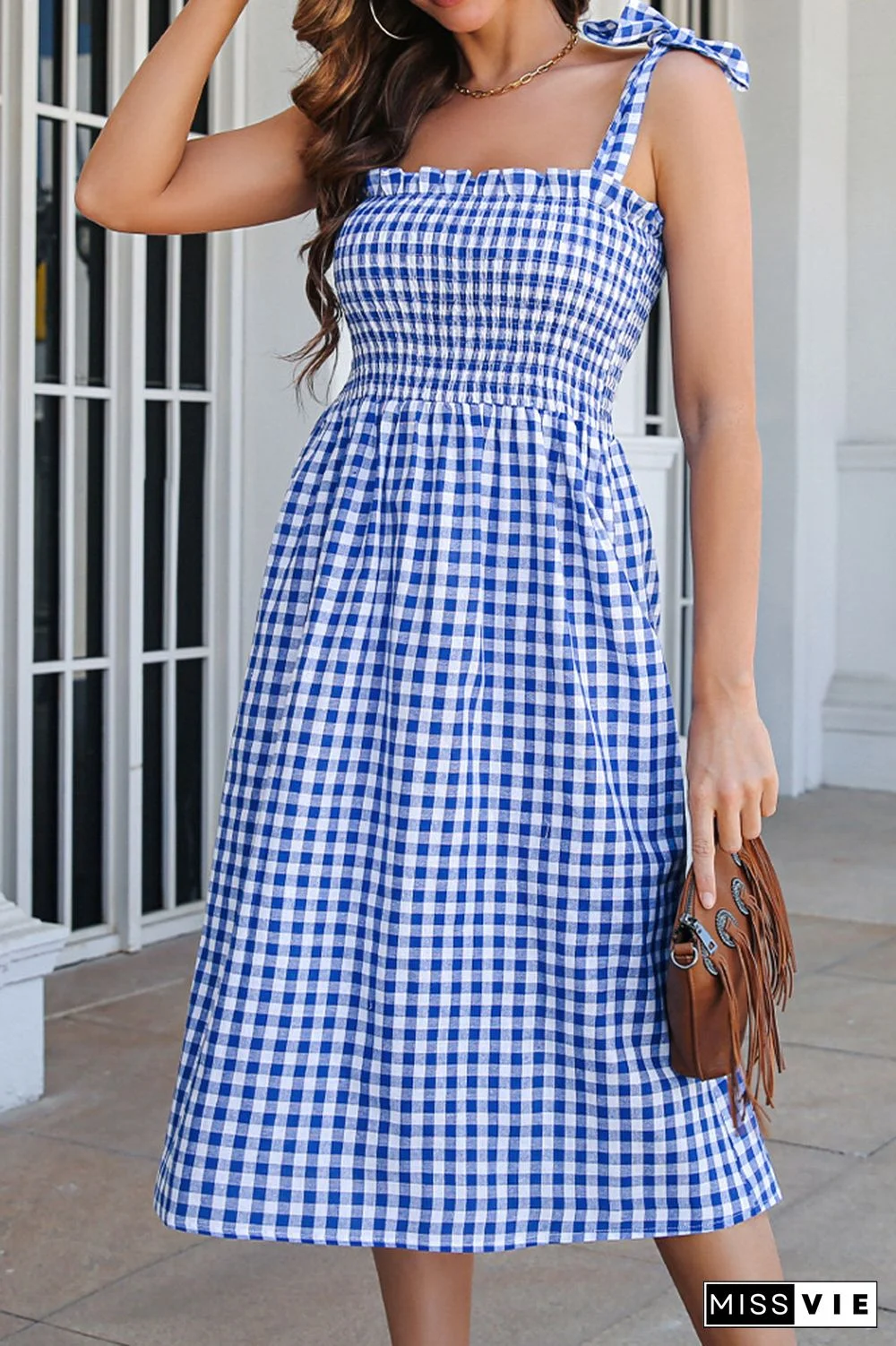 Plaid Print Sleeveless Midi Dress Wholesale