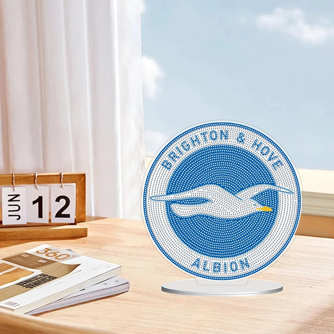 5D DIY Brighton & Hove Albion F.C. Acrylic Special Shape Diamond Painting Desktop Ornaments Stand Up 5D Gem Painting Crafts for Home Office Table Top Decor