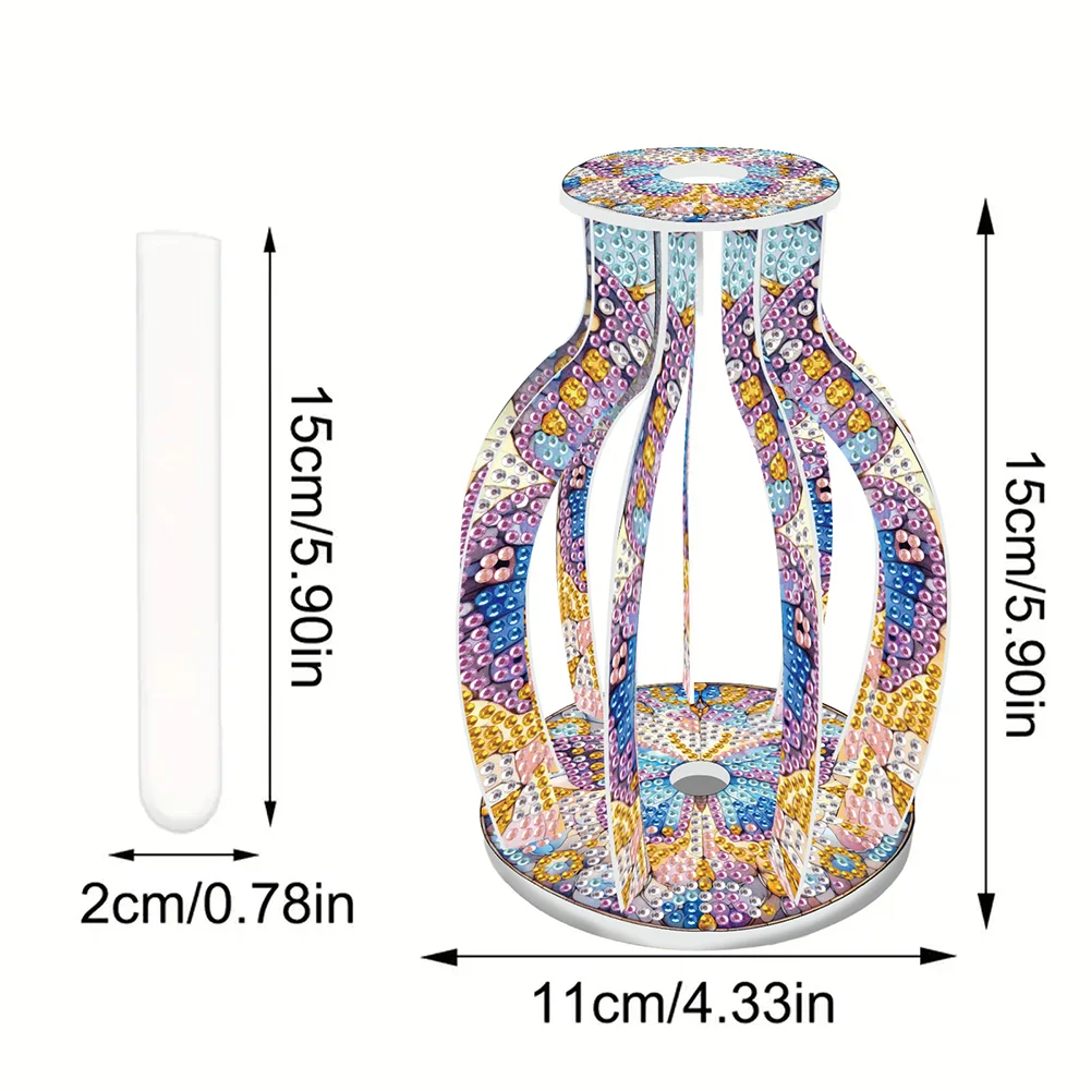 Acrylic Wood Butterfly 5D DIY Diamond Painting Flower Vase for Home Office Decor