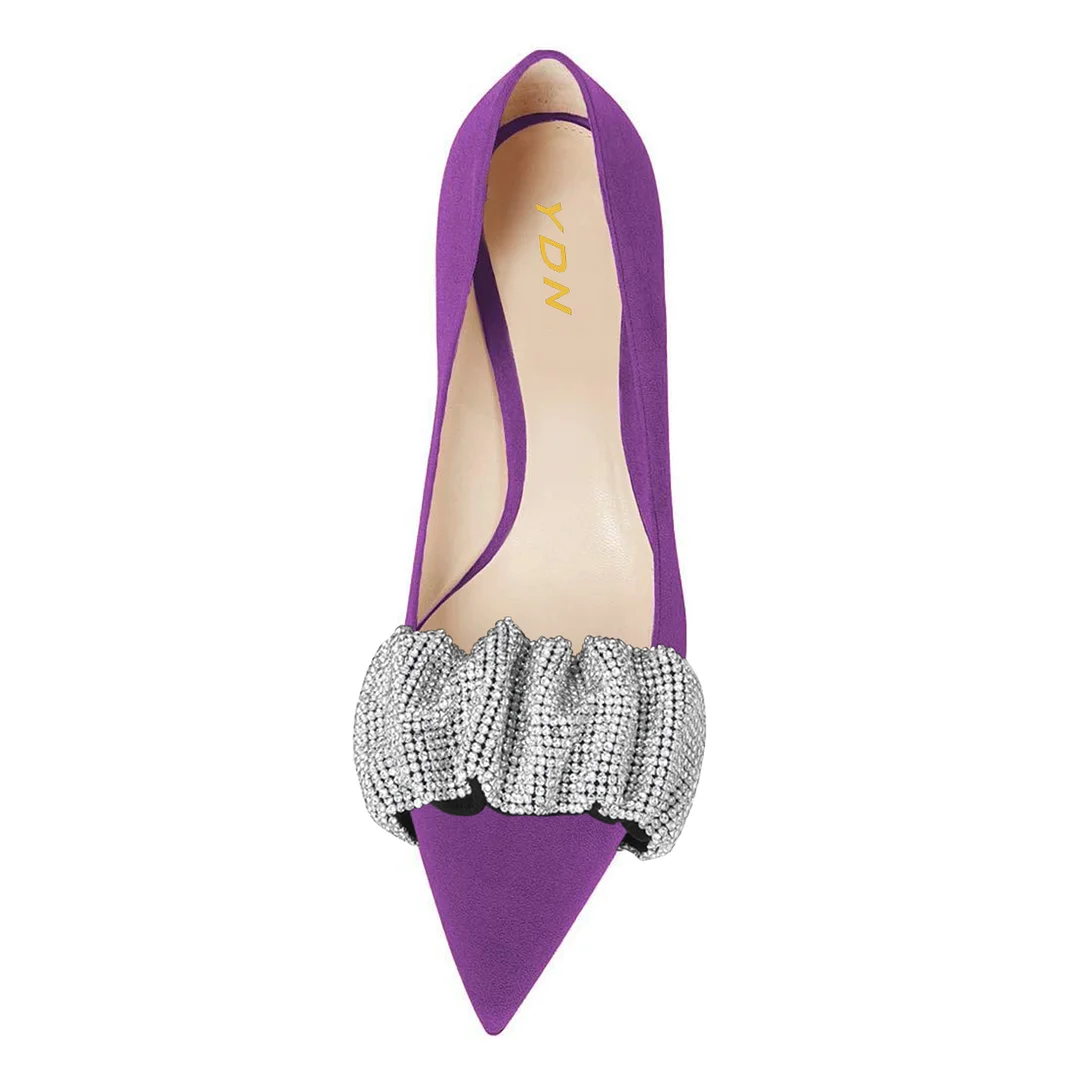 Faux Suede Pointed Rhinestone Embellished Purple Pumps for Women