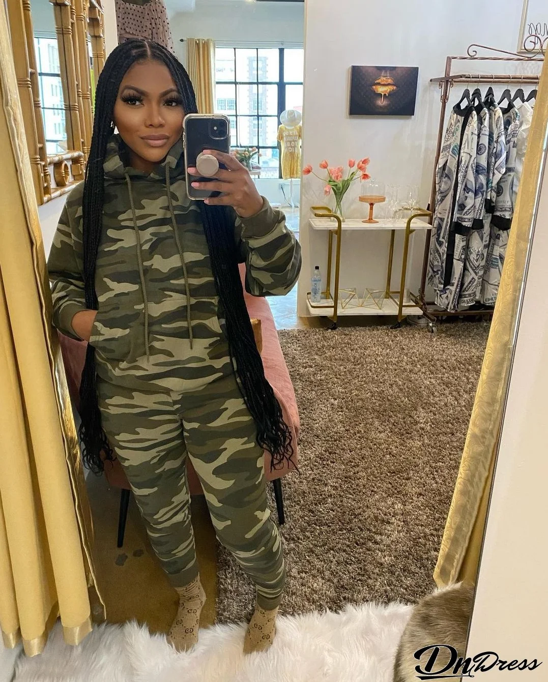 Women's Fashionable Sportswear Camouflage Two-Piece Tracksuit Set