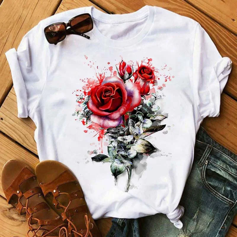 Red Lip Print Women T Shirt Aesthetic  Ulzzang T-shirt Female Tee Shirt Clothes 90s Summer Graphic Top