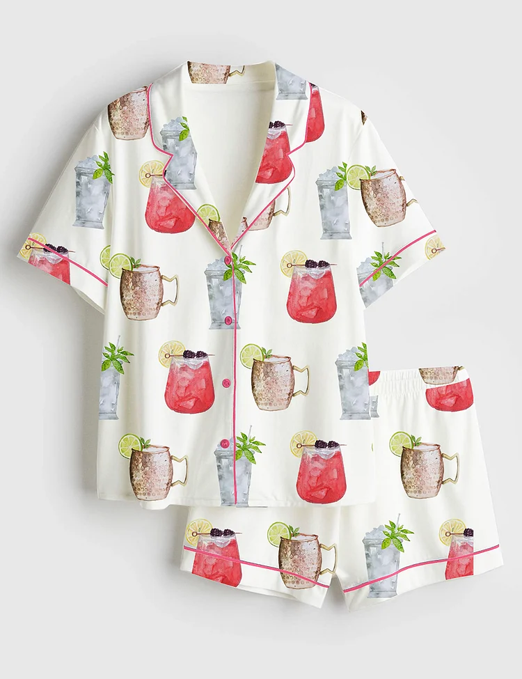 Women&rsquo;s Kentucky Derby 2025 Drink Sign Oaks Lily Cocktails Sign Print Short Sleeve Satin Pajama Set