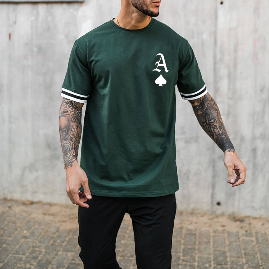 Playing Card A Stripe Contrast Short Sleeve T-Shirt