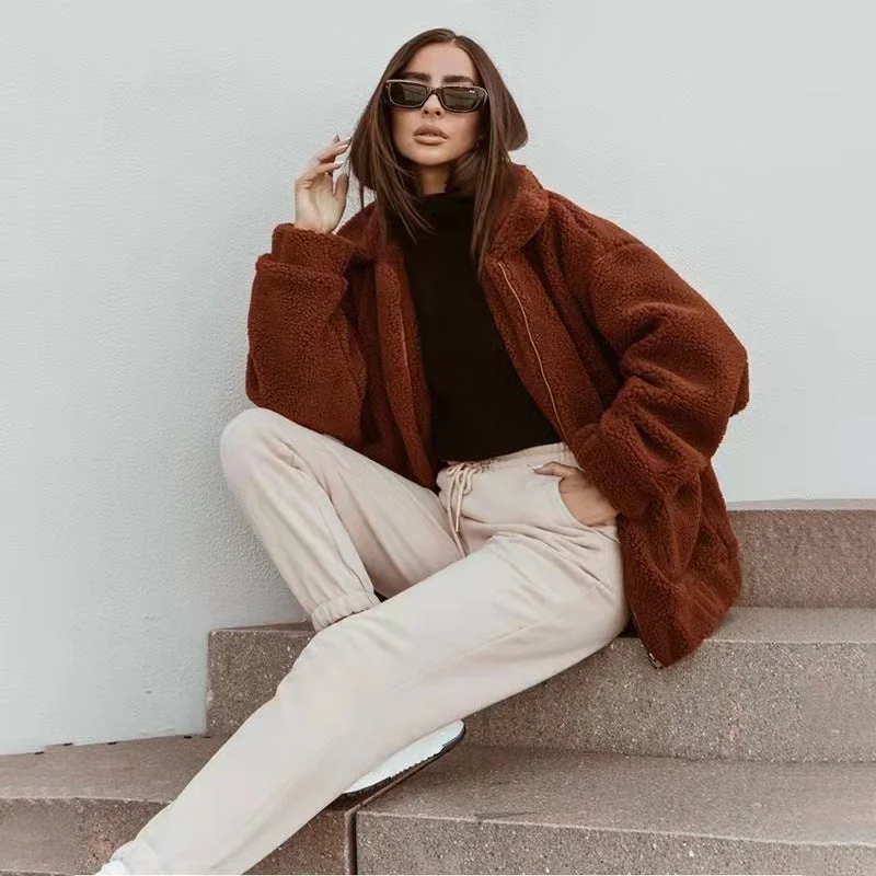 Women's Plush Cardigan Lapel Coat