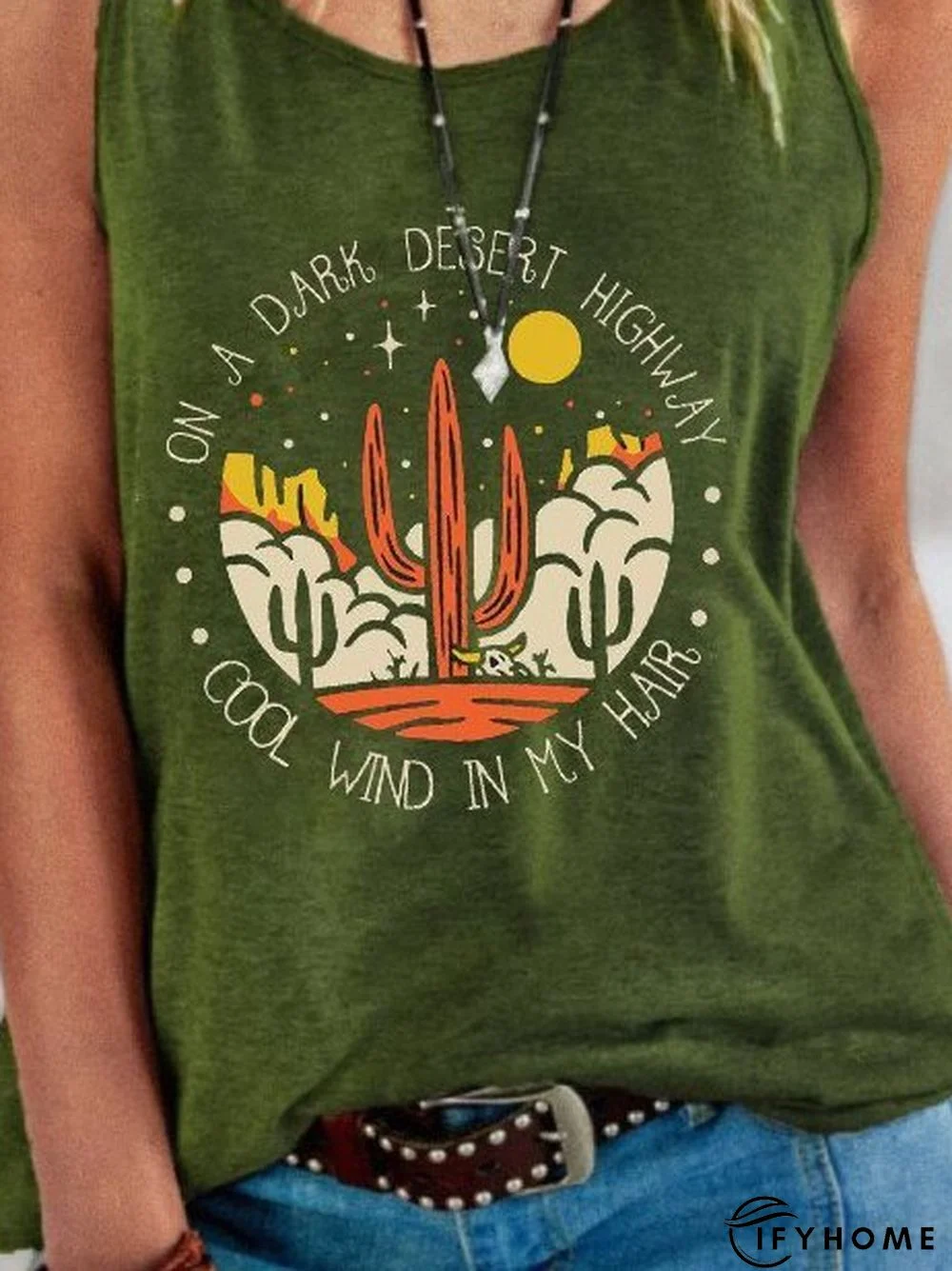 Cartoon Crew Neck Jersey Vacation Tank & Cami | IFYHOME