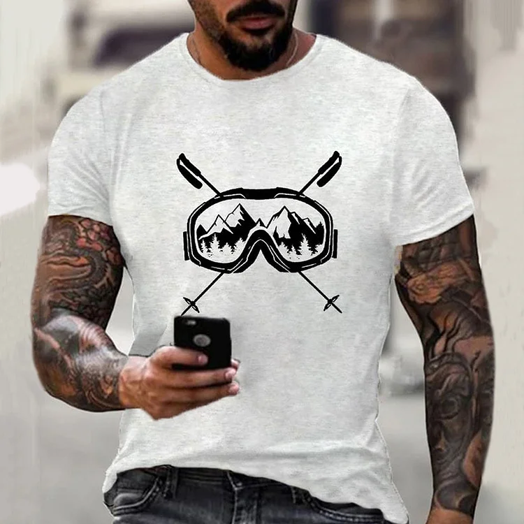 Comstylish Men's Ski Goggles Printed 100% Cotton Short Sleeve T-Shirt