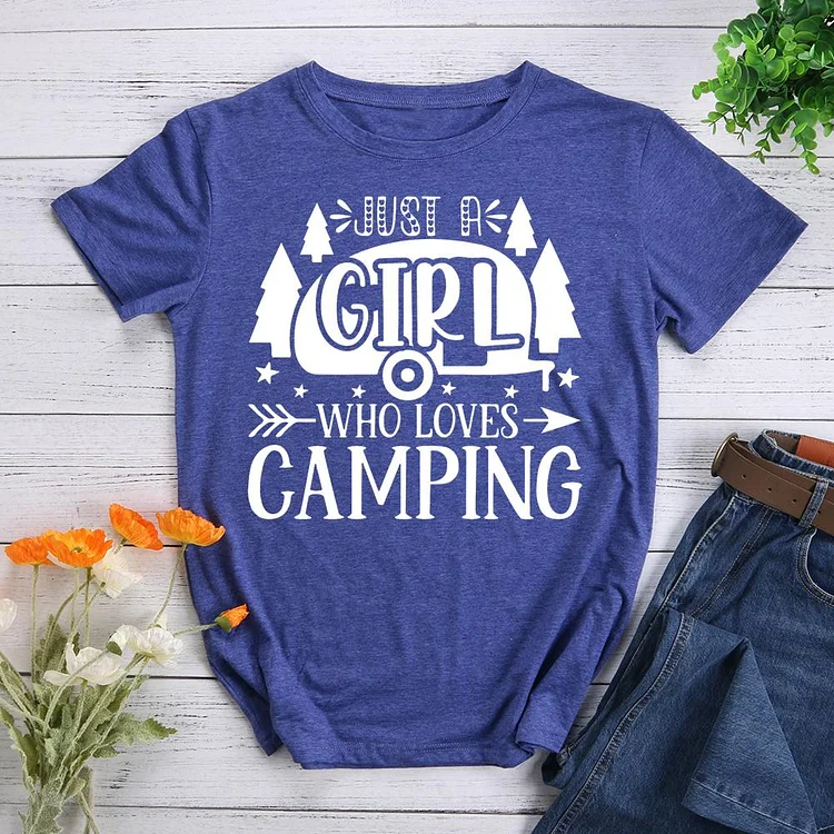Just a Girl Who Loves Camping Round Neck T-shirt-Annaletters